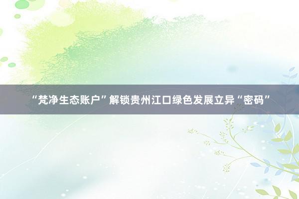 “梵净生态账户”解锁贵州江口绿色发展立异“密码”